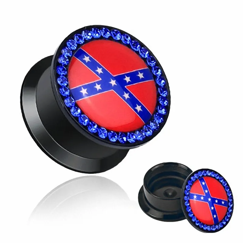 Piercing Plug Acrylique Noir Drapeau Rebelle Gemmes