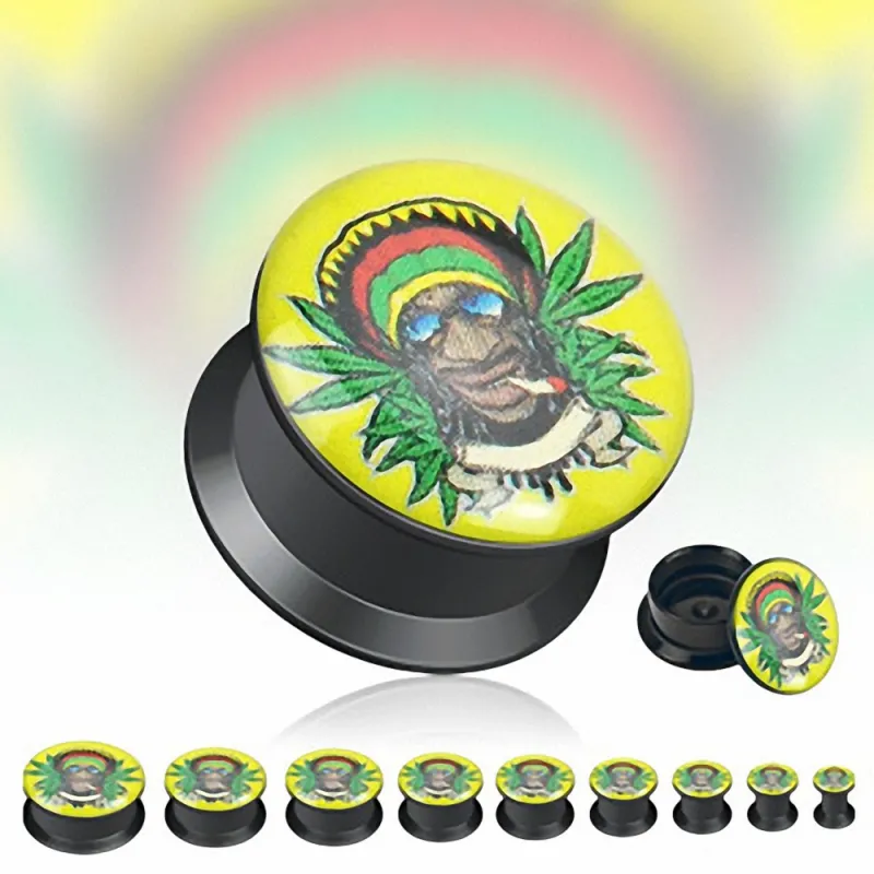 Piercing Plug Acrylique Noir Rasta Jamaique