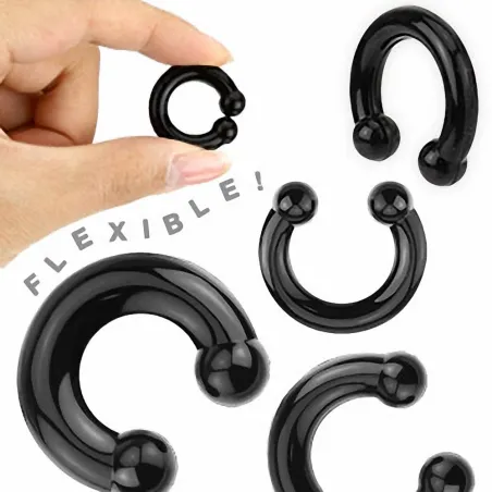 Piercing Plug Fer à Cheval en Silicone Flexible Noir