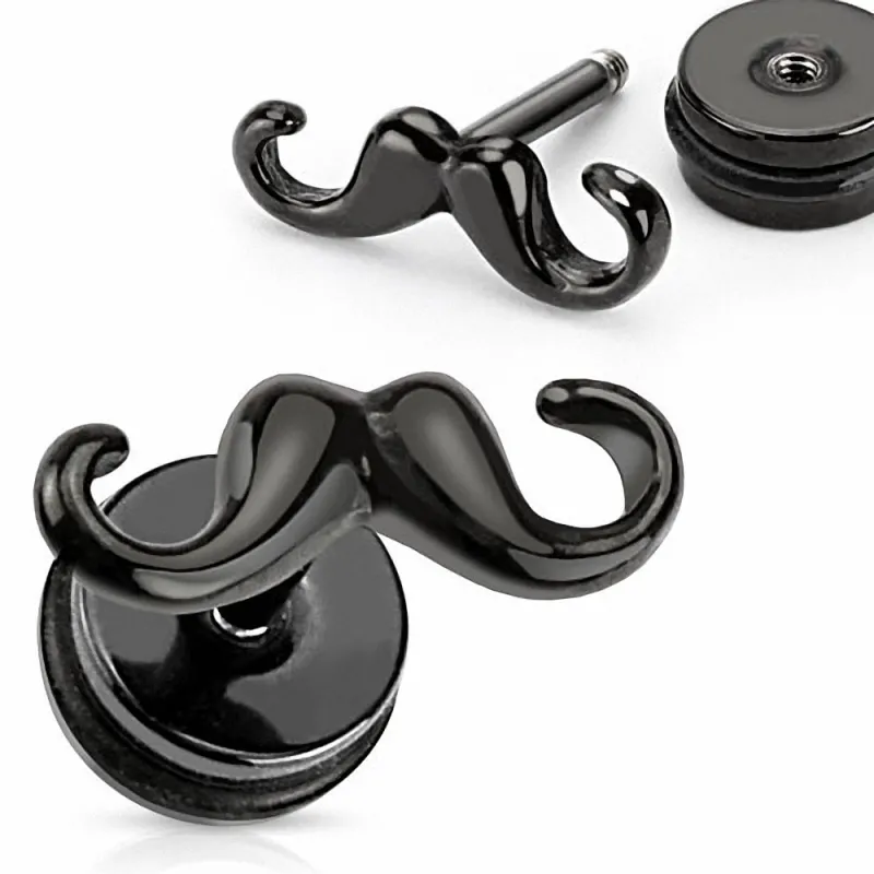 Faux Piercing oreille Plug moustache noir