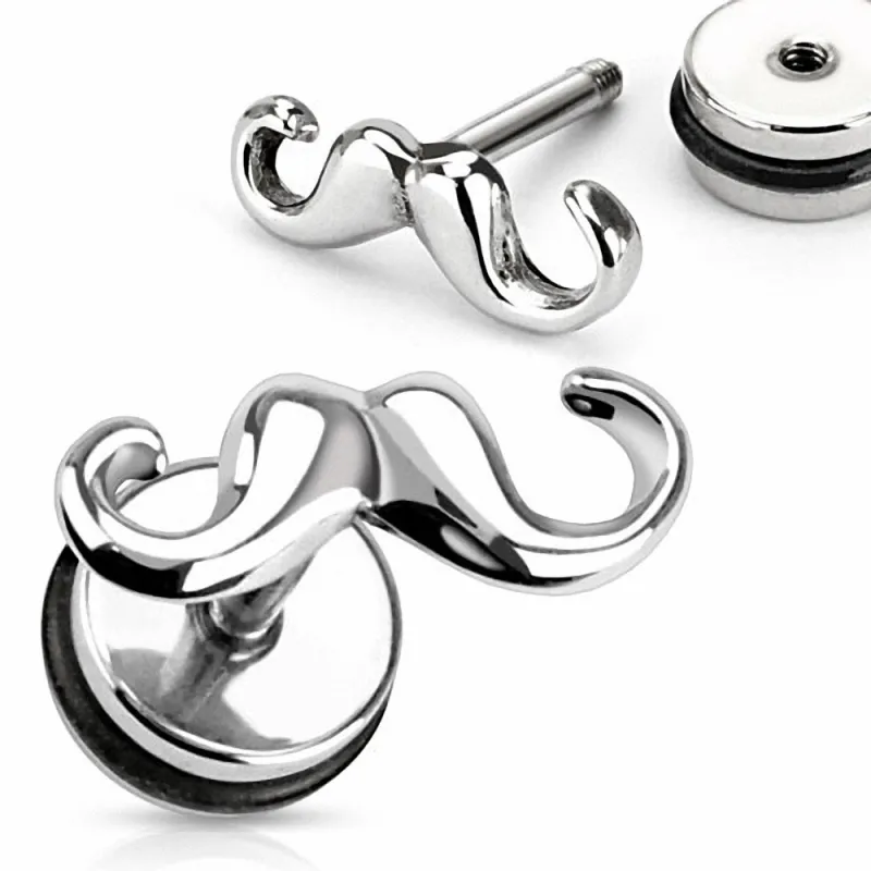 Faux Piercing oreille Plug moustache argenté