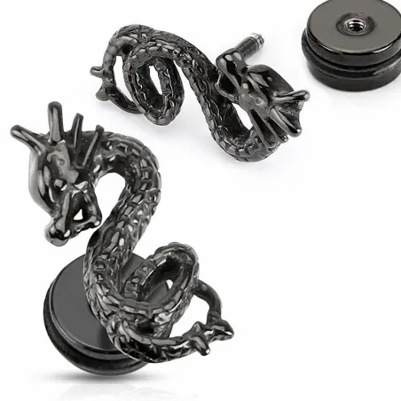 Faux Piercing Plug Dragon noir