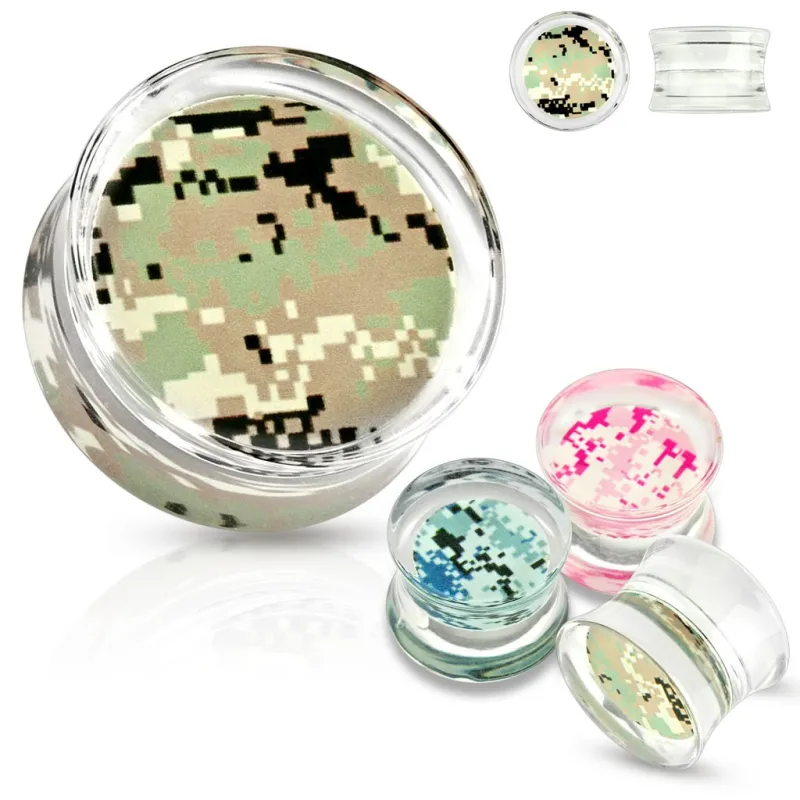 Piercing plug acrylique camouflage pixels