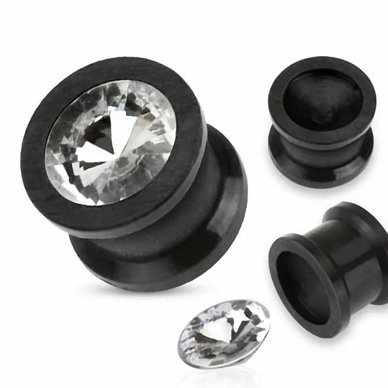 Piercing plug silicone noir strass