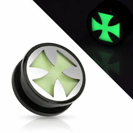 Piercing plug croix de fer Glow in the dark