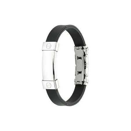 Bracelet caoutchouc et acier inoxydable - Plaque sans motif