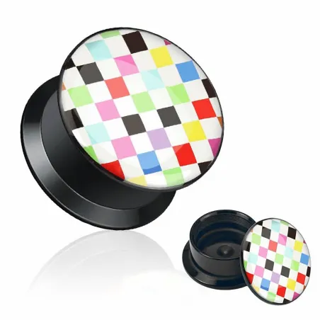 Piercing plug acrylique damier multicolore