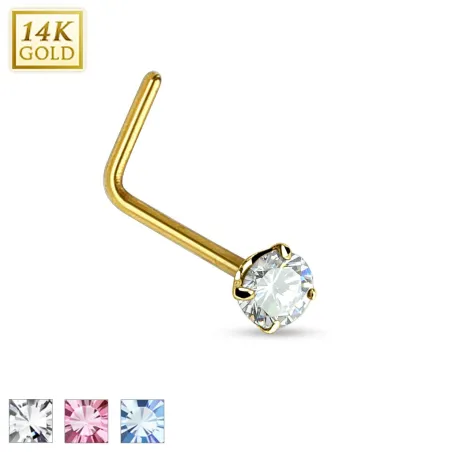 Piercing nez Or jaune 14 carats strass  tige en L