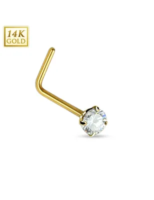 Piercing nez Or jaune 14 carats strass  tige en L