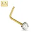 Piercing nez Or jaune 14 carats strass  tige en L