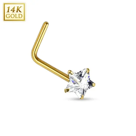 Piercing nez Or jaune 14 carats étoile tige en L