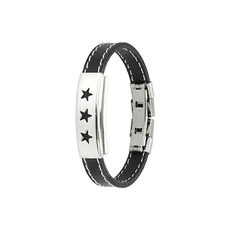 Bracelet caoutchouc et acier inoxydable - Etoiles