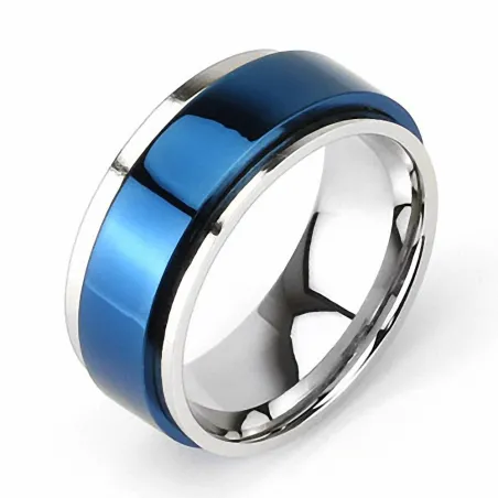 Bague acier inoxydable Centre Tournant Bleu IP