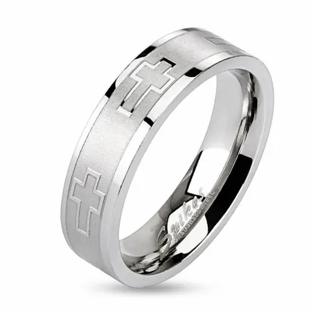 Bague en acier inoxydable Croix Gravée 