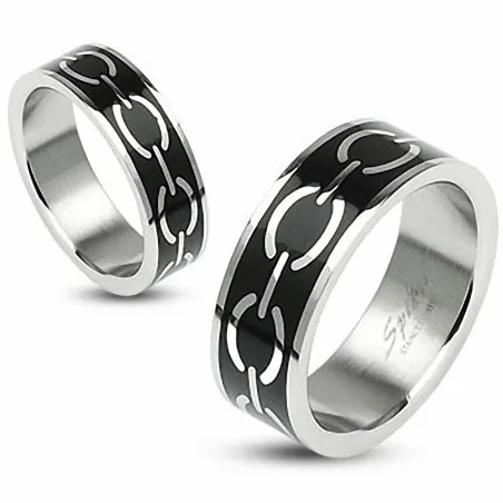 Bague acier inoxydable Liens d'Amour Emaillé Noir 