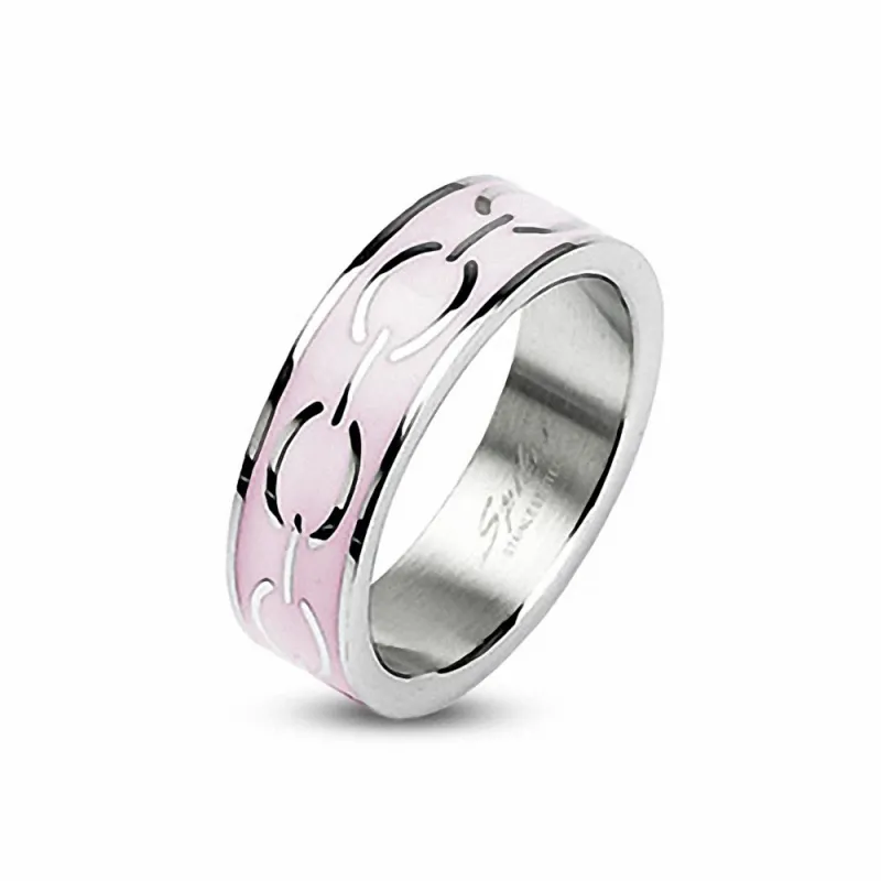 Bague acier inoxydable Liens d'Amour Emaillé Rose 