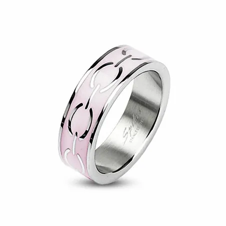 Bague acier inoxydable Liens d'Amour Emaillé Rose