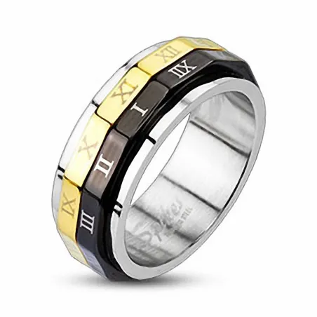 Bague tournante acier inoxydable Labyrinthe Noir et Doré 