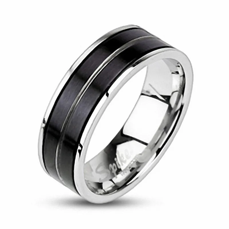 Bague acier inoxydable Double Bande Noire