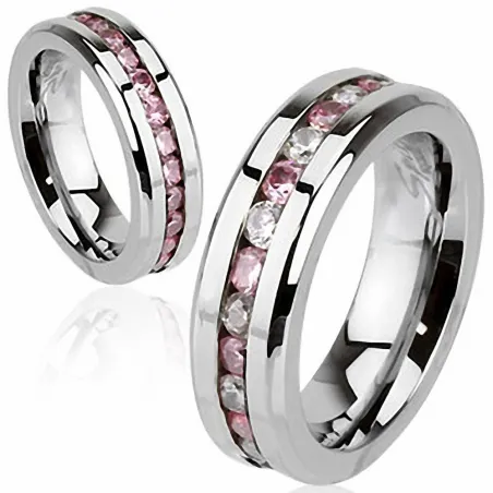 Bague Eternité femme en Acier Inoxydable Gemmes Clairs et Roses