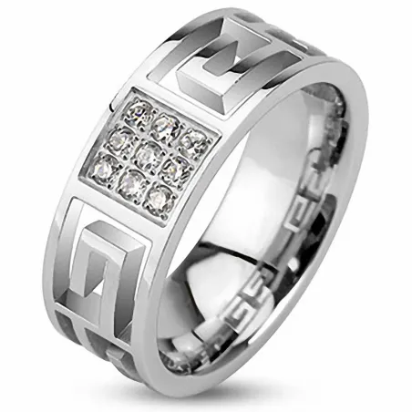 Bague homme femme en acier inoxydable Labyrinthe Gemmes