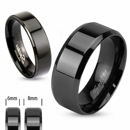 Bague en acier inoxydable Noir IP - Bague homme et femme 