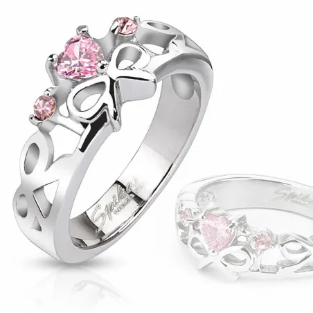 Bague femme rubans coeurs