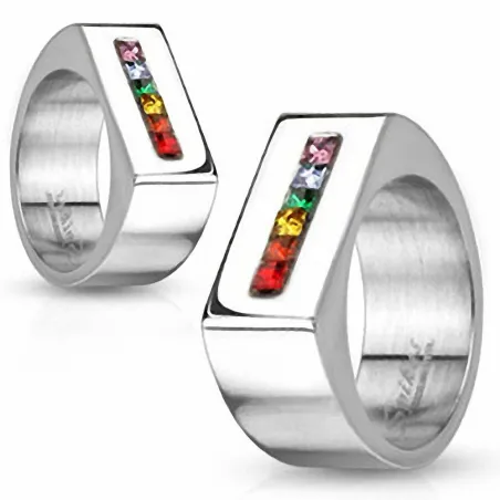 Bague acier rainbow rectangulaire