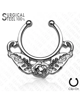 Faux piercing septum rose feuilles