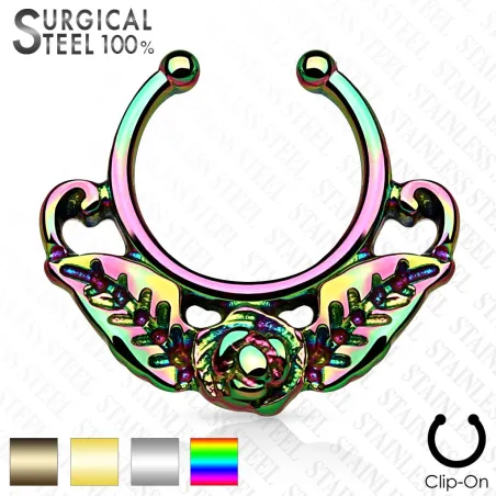 Faux piercing septum rose feuilles