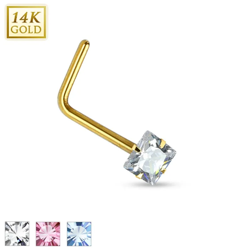 Piercing nez Or jaune 14 carats carré tige en L