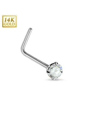 Piercing nez Or blanc 14 carats strass tige en L