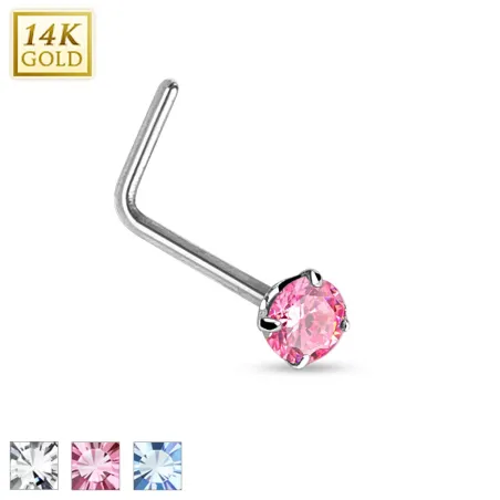 Piercing nez Or blanc 14 carats strass tige en L