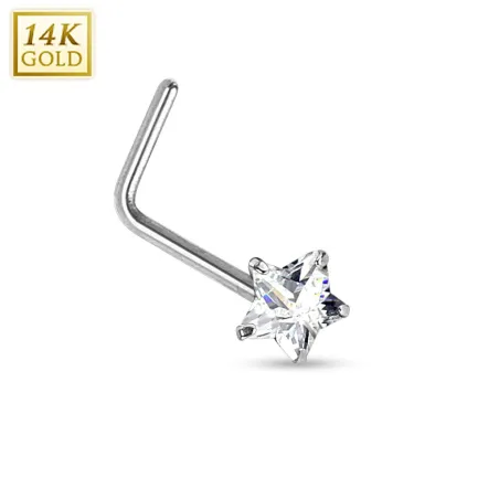 Piercing nez Or blanc 14 carats étoile tige en L