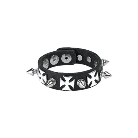 Bracelet en Cuir noir avec Spikes et Croix 