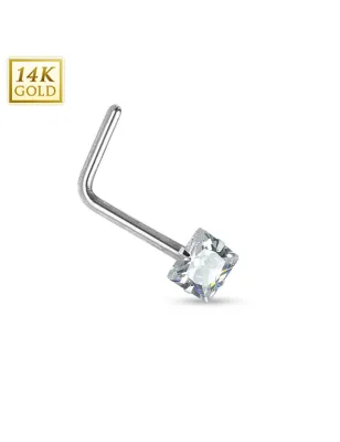 Piercing nez Or blanc 14 carats carré tige en L