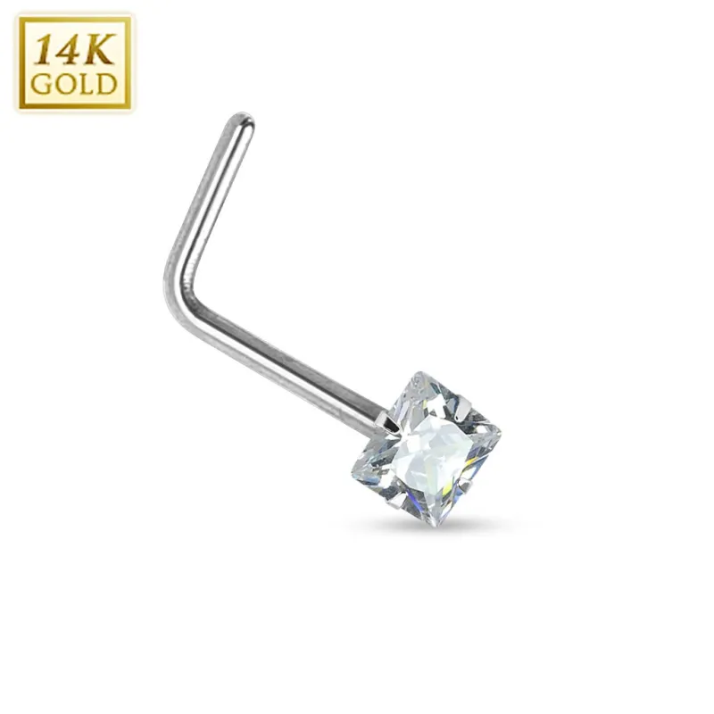 Piercing nez Or blanc 14 carats carré tige en L