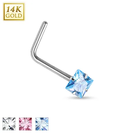 Piercing nez Or blanc 14 carats carré tige en L