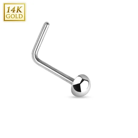 Piercing nez Or blanc 14 carats dôme tige en L