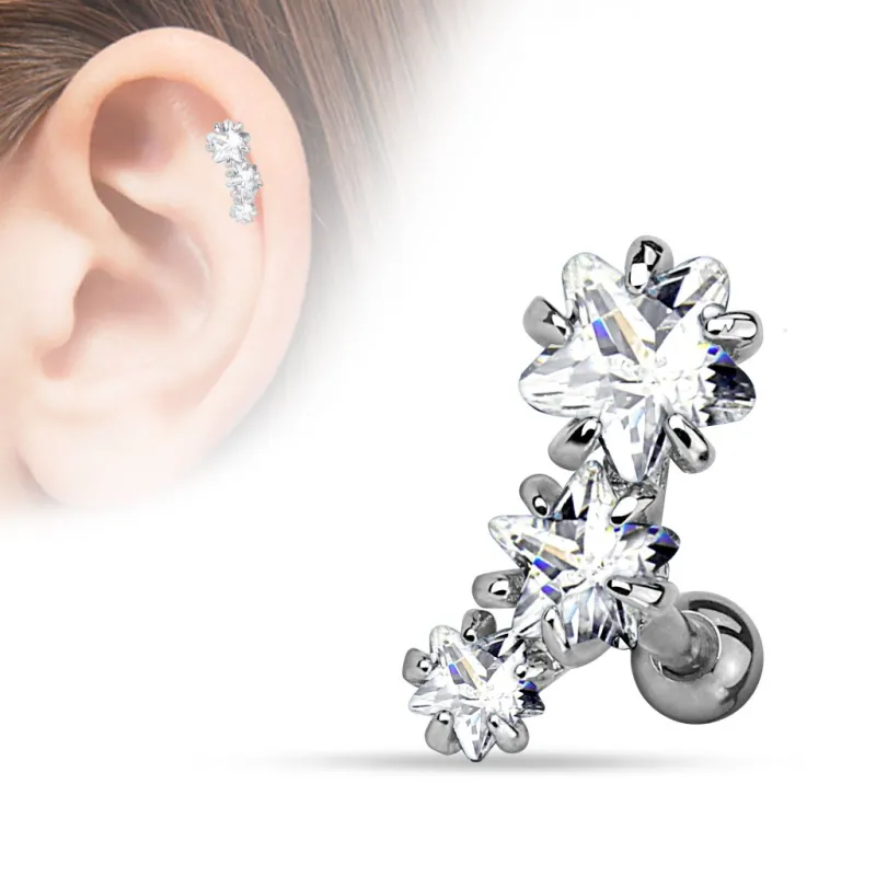 Piercing oreille cartilage triple étoiles blanc