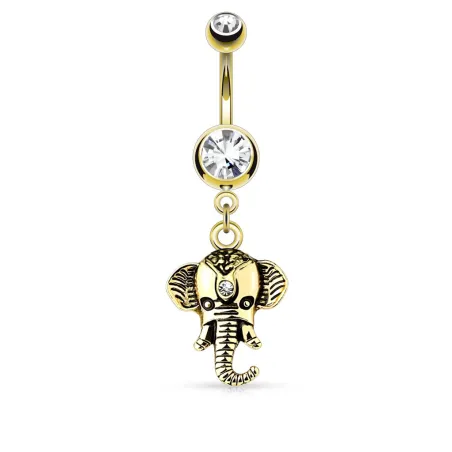 Piercing nombril plaqué or pendentif éléphant