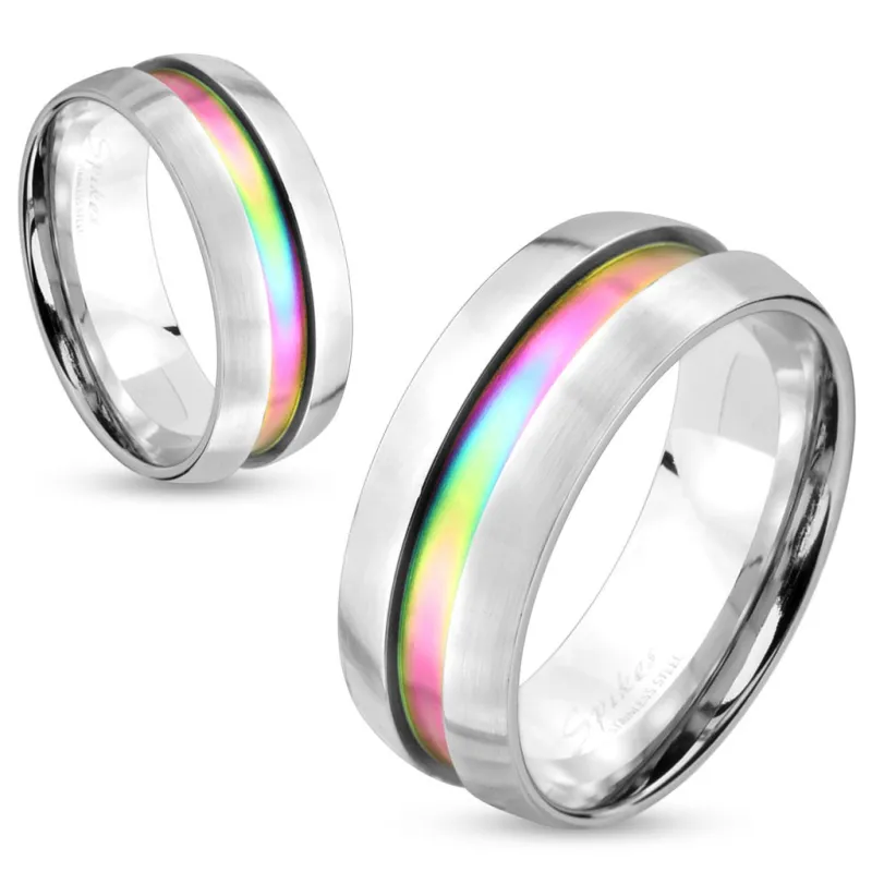 Bague acier rainbow