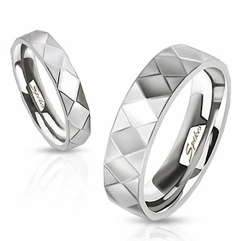 Bague acier inoxydable facettes