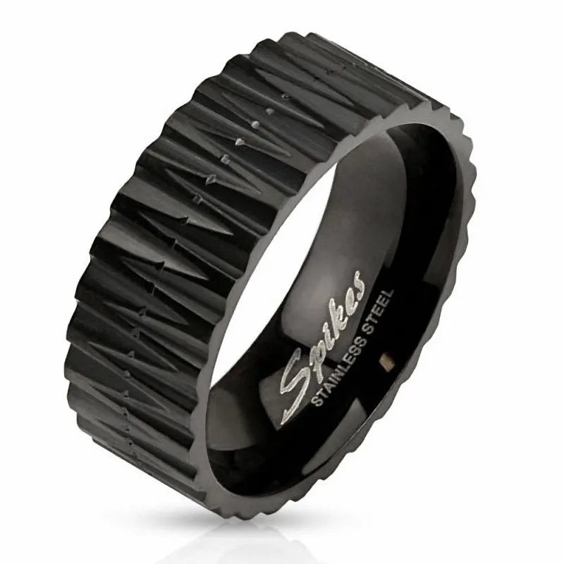 Bague homme acier noir zig zag