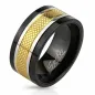 Bague homme acier noir centre doré