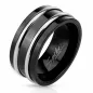 Bague homme acier noir lignes argentées