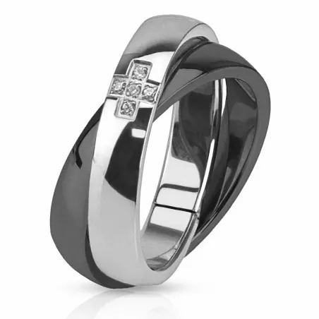 Bague acier double anneau noir