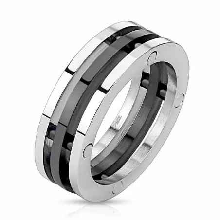 Bague home acier trois anneaux noir