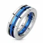 Bague home acier trois anneaux bleu