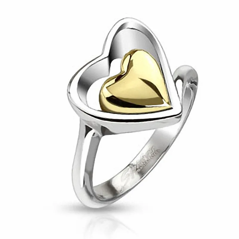 Bague femme acier coeur doré